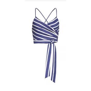 NWT $225 Alice + Olivia Rayna Surplice Crop Top‎ in size 10 Navy White Stripe